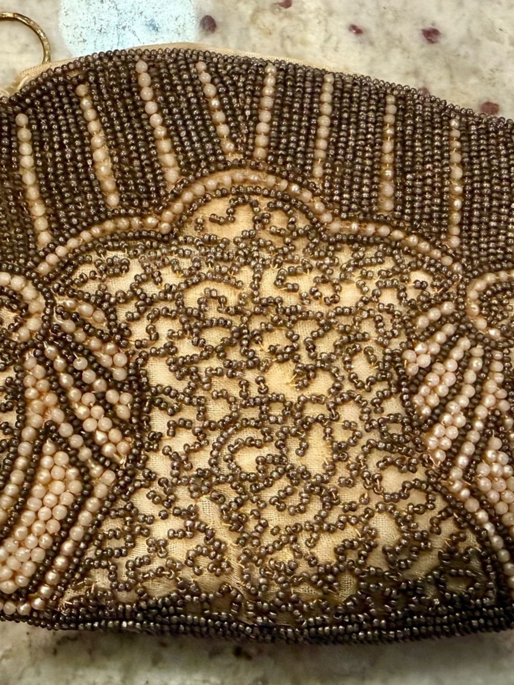 Bronze & Ivory Beaded Evening Clutch